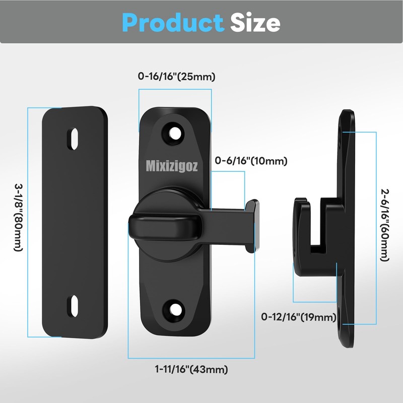 Mixizigoz Barn Door Lock, 90/180 Degree Flip Door Locks, Protect
