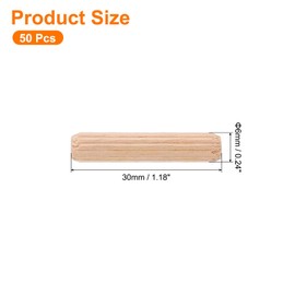sourcing map 50Pcs 1/4"x1-3/16" (6mmx30mm) Wooden Dowel Pins, Fluted Wood Beveled Ends Tapered Dowel Hardwood Pegs, Wood Dowels Rods for Furniture, DIY Crafts