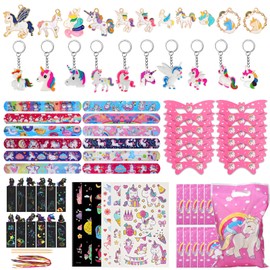 GOTFUN 72 Pcs Unicorn Party Bags Fillers for Girls, Unicorn Theme Toy, Kids' Party Favors Gift Bags Scratch Paintings Masks Keychains Slap Bracelet Sticker Pendants for Birthday Party Christmas Gifts