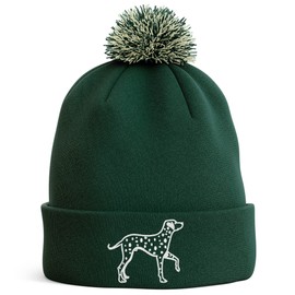Dalmatian Embroidered Bobble Hat Dog Owners Gifts Puppy Walking Warm Winter Beanie Hat Womens, One Size, Bottle Green