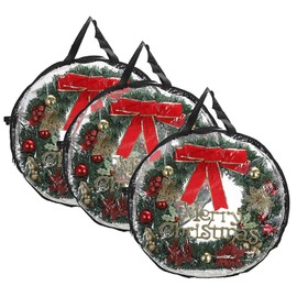 Kokone Wreath Storage Organizer for Door 3 Pcs Clear Christamas Wreath Storage Bag or Container with Handle 30'' Dual Zippered Wreath Bag for Festival PVC Plastic Wreath Protector for Decoration