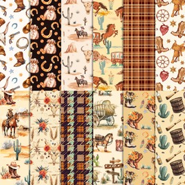 Western Pattern Cowboy Scrapbook Paper Pad 11.8'' x 11.8'' Wild West Double-Sided Decorative Craft Paper for Cardstock Making DIY Craft，24sheets