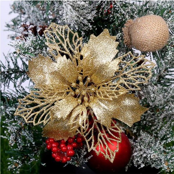 Queta 12 Pcs DIY Fleurs de Arbre de Noël de Pendentifs Décorations de Fête et Noel Sapin (Or)