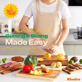 Riveira Acacia Wood Cutting Board – Gourmet Acacia Grandeur: 8 x 6 Wooden Cutting Board – Natural Wooden Cutting Boards For Kitchen Decorative – Innovative Juice Grooves Acacia Wooden Chopping Board