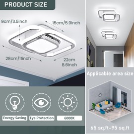 CANEOE Square Hallway Ceiling Light Fixtures,6000K Cool White Modern Flush Mount Ceiling Light,Chrome Led Hallway Lighting Fixtures Ceiling Lighting for Hallway Kitchen Entryway Bedroom Laundry Room