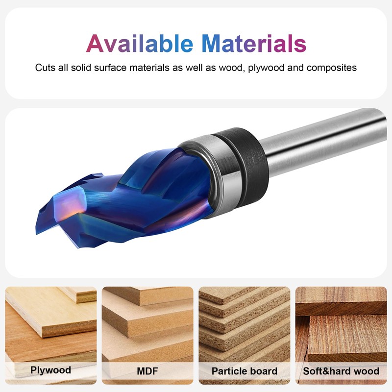 SpeTool Coated 1/4 Flush Trim Router Bit with Top Bearing,