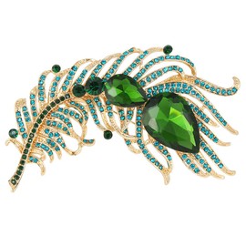 EVER FAITH Women's Austrian Crystal 4 Inch Peacock Plume Teardrop Bridesmaid Prom Brooch