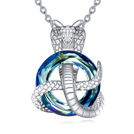 POPLYKE Snake Necklace 925 Sterling Silver Circular Crystal Vintage Snake Pendant Necklace Gothic Punk Snake Choke Jewelry Gifts For Women Men, Sterling Silver, Crystal