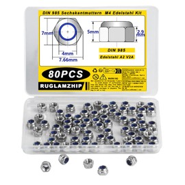 80 Piece M4 Nut Set, Self-Locking Nuts, DIN985 Nut M4 Stainless Steel Standard A2 V2A Nuts, Metric Hex Nuts M4, Locking Nuts, Stop Nuts, Lock Nuts, Screw Nut
