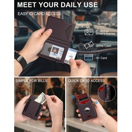 Iitrrs Airtag Wallet for Men, Minimalist Slim Mens Wallet Smart Pop Up Credit Card Holder for 9-13 Cards, RFID Blocking Wallet with ID Window & Cash Slot, Compact Bifold Metal Aluminum Card Case