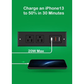 2 Pack Furniture Recessed Power Strip with 20W Fast Charging USB C Port and 18W USB-A Ports.Fadossu Flush Mount Desk Outlet Charging Station,6.56FT Power Cord,Black