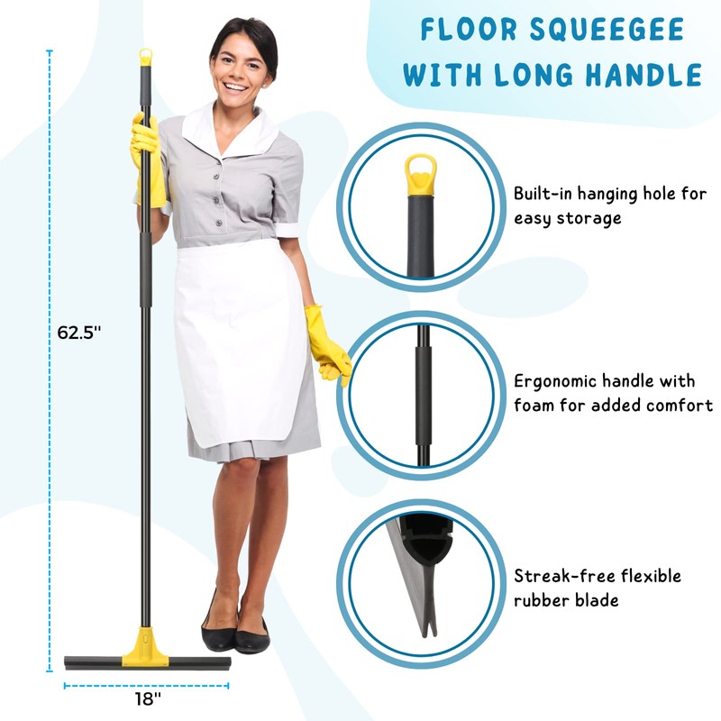 Squeegee Broom for Floor, 18'' Heavy Duty Rubber Wiper with