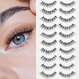 False Eyelashes Natural Lashes Wispy - 12mm Pestañas Postizas Naturales Cat Eye 10 Pairs Demi Wispies Short Fake Lashes Strips with 0.1mm Ultra Thin Clear Band by EMEDA (WISPY 02)