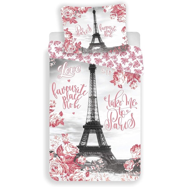 Jerry Fabrics 2-Piece Paris Pink Bedding Set, 100% Cotton, Duvet
