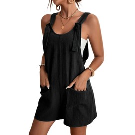 chouyatou Womens Summer Cute Short Overalls Loose Fit Sleeveless Casual Rompers Jumpsuits Shorts (Medium, Black)