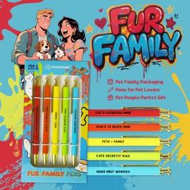 YUN CHUN 5PCS Funny Pens for Adults, Novelty Ball Pens, Family Gag Gift with Fur Family Sayings, Smooth Ballpoint Pens for Writing, Ideal for Family and Friends, Medium Point + Black Ink