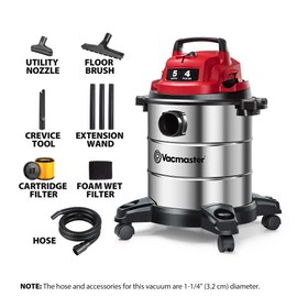 Vacmaster 5-Gallon* 4 Peak HP Stainless Steel Wet/Dry Vacuum – VOC508S 1101