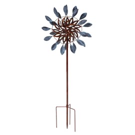 Sunnydaze Whirling Petals Metal Garden Wind Spinner - Spinner Outdoor Decor with 4-Point Step-in Stake - Dual-Wind Motion - 48" H