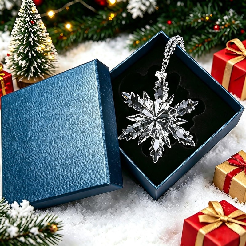 Annual Edition Ornament 2026, Crystal Glass Snowflake Christmas Ornaments