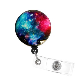 Starry Night Sky Badge Reel - Funny Starlit Sky Cosmos Badge Clip with ID Clip for Nurse Doctor Student Name Tag Card Cute Universe Outer Space Badge Holder for Teacher Staff Volunteer Office Work