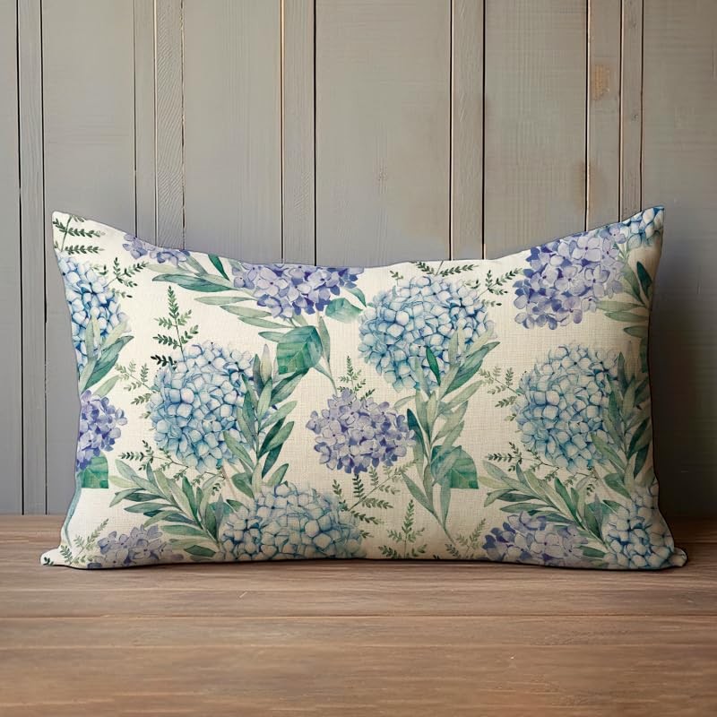Fahrendom Hydrangea Flower Lumbar Decorative Rectangle Pillow Cover 12 x