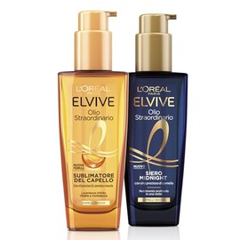 L'Oréal Paris Elvive Set für trockenes Haar mit Farbstoffsublimator-Öl für den Tag und Midnight Serum für die Nacht, außergewöhnlicher Glanz und intensive Pflege, außergewöhnliches Öl