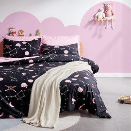 SLEEP ZONE Kids Duvet Cover Set Queen Size 3 Pieces - Super Soft & Cute Comforter Cover with 2 Pillow Shams, Easy Care Zipper Closure (Pink Galaxy, Queen)