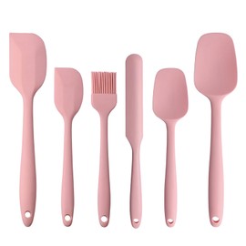 CHSEROK Teigschaber Silikon, 6 Stück Silikon Spatel Küche, Enthält 5 Schaber und 1 Silikonbürste, Silikonschaber KücheHitzebeständig, Küchenutensilien Rosa für Pizza, Crêpes und Teigschaber