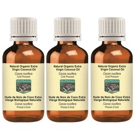 Devprayag Natural Organic Extra Virgin Coconut Oil (Cocos nucifera) Natural Therapeutic Grade Cold Pressed (Pack of three) 100ml X 3 (10 oz)