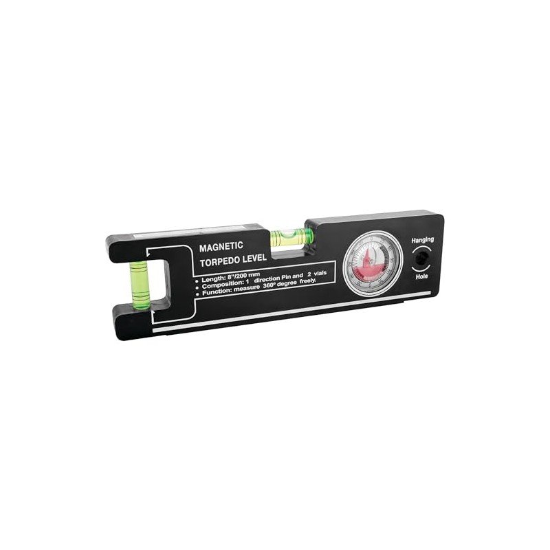 Performance Tool 1177 8 in. Magnetic Level w/Angle Finder, ABS