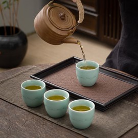 TEANAGOO Japanese Tea Cups, 6.3 Oz/180ml, Celadon Blue, 4 Pcs/Box, No Handles, Ceramic, For Japanese & Asian Tea