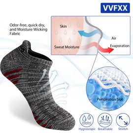 vvfxx 6 Pairs Mens Ankle Athletic Socks, Low Cut Breathable Sports Trainer Socks, Cotton Casual Non-Slip No Show Socks for Men and Women, Grey 9-12