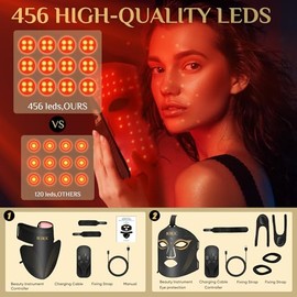 Juego de máscara de terapia de luz roja, ajuste de brillo de cinco niveles para cara y cuello, luz infrarroja de 630 nm + fototerapia de terapia LED i