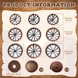 Outus 25 Pcs Western Cowboy Party Decoration Included Paper Fans Paper Lanterns Foil Hanging Swirls Country Western Hanging Decor for Wild West Rodeo Birthday Wedding Supplies(Brown,Wagon Wheel)