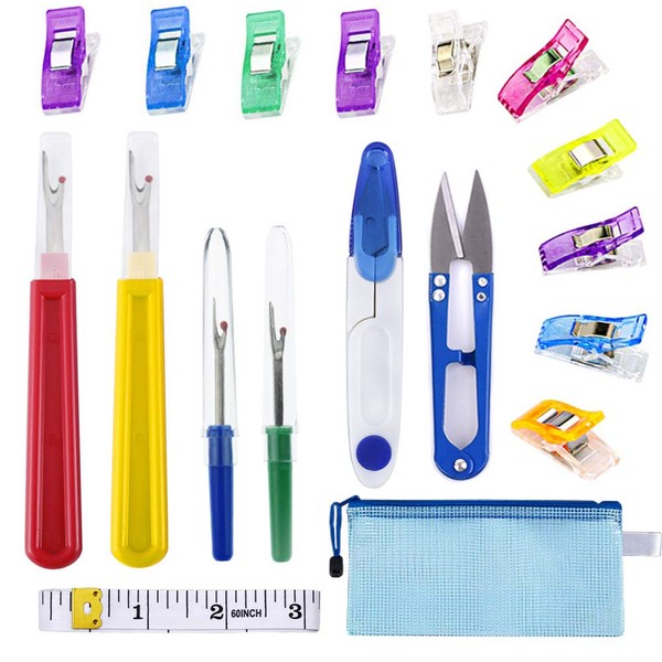 Anyasen Sewing Seam Ripper Kit 4 Pieces Thread Separator Thread Cutter Arrow Separator Thread Separator Hem Separator with Scissor Clip and Storage Bag for Hemming and Seams Removal