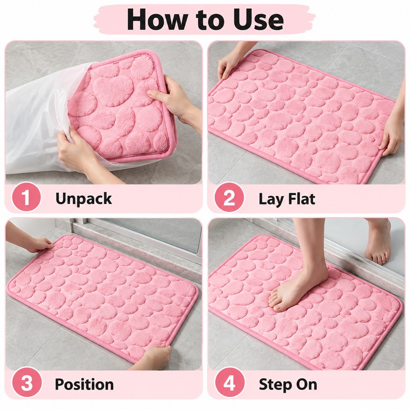 Embossed Pebble Microfiber Bath Mat with Anti-Slip Backing, Soft Floor