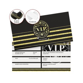Weidebach® VIP Birthday Invitation Cards (15 Cards + 15 Envelopes) Birthday Invitation for Boys Girls Adults to Fill in VIP Invitation Card Youth Initiation for Boys and Girls