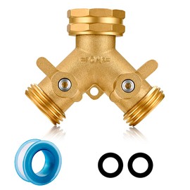 YELUN Garden Hose Splitter, 2 Way Connector Heavy Duty Brass,Garden Faucet,Splitter for Outdoor Faucet,Hose y Splitter, Hose Bib Splitter, Adapter with Comfortable Grip Shut Off Valves 1Pcs
