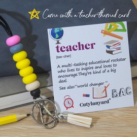 Teacher Lanyards for ID Badges for Women Silicone Bead Lanyards for ID Badge Holder and Keys Chain Aesthetic Breakaway Lanyard for Teachers Nurse Teens Beaded Pencil (2 Pack Yellow lanyards)