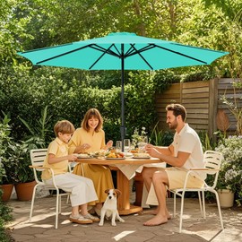 MEWAY 11ft Patio Umbrella Market Table Umbrella with Crank and 8 Sturdy Ribs Outdoor Umbrella for Deck,Garden,Pool and Backyard, Blue