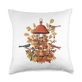 Funny Bird Feeder Feeder Lovers and Winter Birds Fans Throw Pillow, 18x18, Multicolor