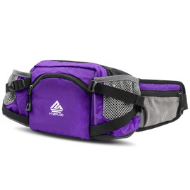HTZPLOO Fanny Pack Waist Bag with Water Bottle Holder for Men Women Running Hiking Travel Dog Walking Workout Cycling Outdoor, Purple, 51 inches, Classic