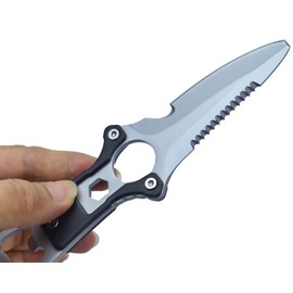 JPCRMOV Diving Knife with Leg Strap Nylon Sheath, Diver's Utility Knife Fixed Blade serrated knife (Black Handle)