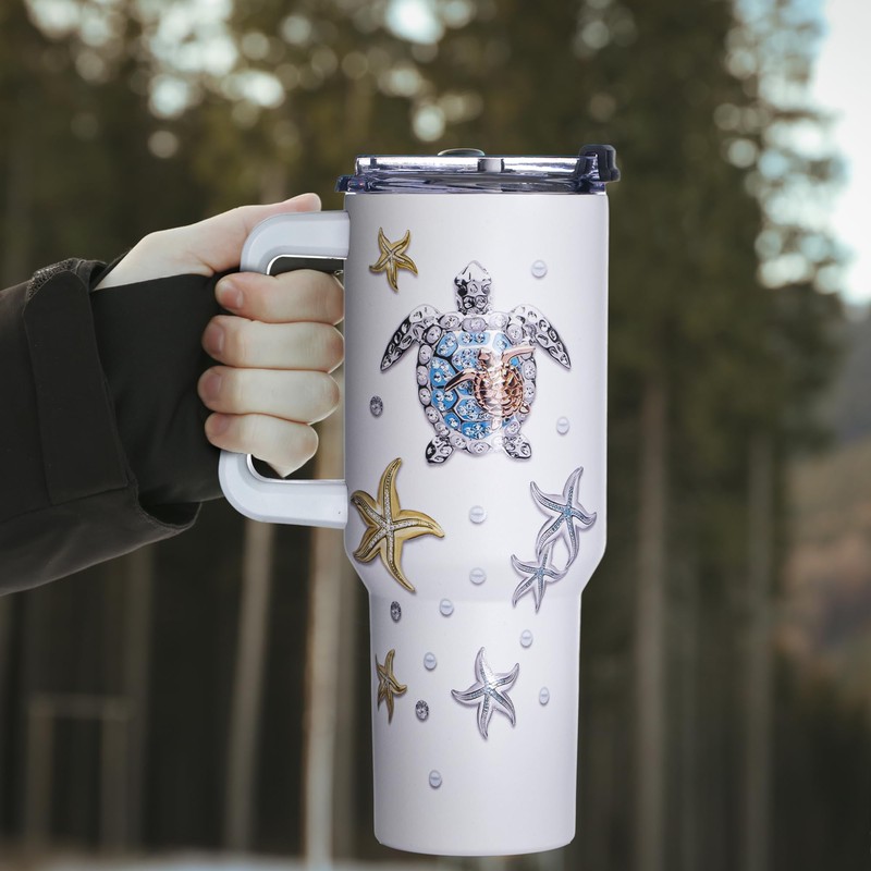 ARCQUESE Gome 40 oz Sea Turtle Tumbler with Handle -