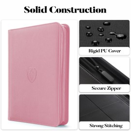 Fabmaker 9-Pocket PU Cover Zipper Trading Card Collection Album - Sturdy 360 Side-Loading Binder for MTG, TCG, Sports Cards (Pink)