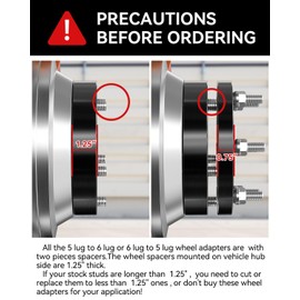 YIZBAP 2PCS 6x5.5 to 5x5.5 LugCentric Wheel Adapters for GMC Sierra Chevy Silverado 1500 Ram 1500, 2 inch 6x139.7mm to 5x139.7mm Wheel Adapter 108mm Hub bore with M14x1.5 Studs