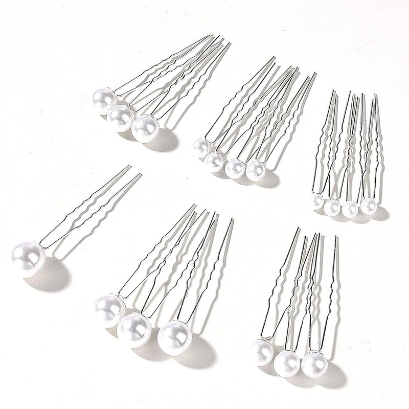 YFFSFDC U-Pin Hair Clips, Pearl (Silver, Set of 18)