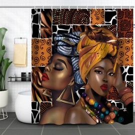 hipaopao Black Girl Shower Curtain African Woman Boho Theme Fabric Shower Curtain Sets Bathroom Decor with Hooks Waterproof Washable 72 x 72 inches Brown