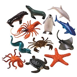 Assorted Ocean Animals Figures (2" to 3.5") 12 Pcs. - Colorful Plastic Sea Creatures - Ideal for Kids’ Playtime, Party Favors, and Party Decorations