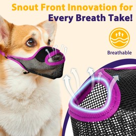 LUCKYPAW Dog Muzzle, Mesh Muzzle for Large Medium Small Dogs with Front Opening Design, Dog Mouth Cover to Prevent Biting, Licking, Chewing, Scavenging, Breathable Muzzle Allows Drinking(Purple,M)